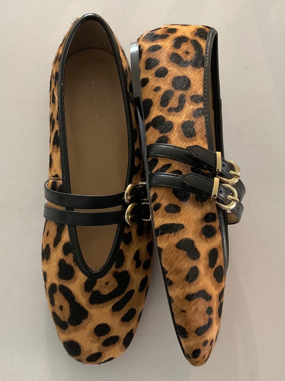 ANN TAYLOR Double Buckle Calf Hair Ballet Flats in Brown/Black Size 7.5